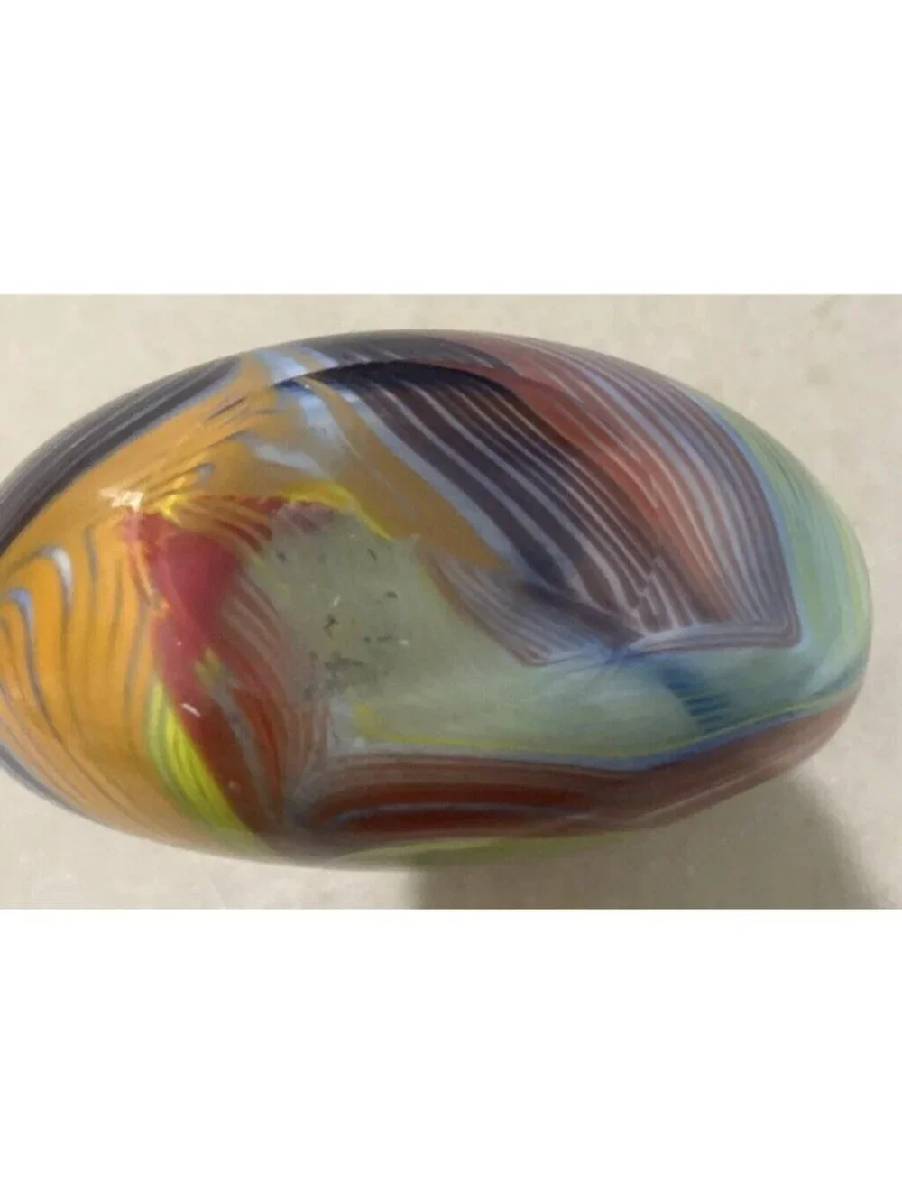Swirl Art Glass Multi Color Red Orange Yellow Green Black Vase Heavy 7'X7
